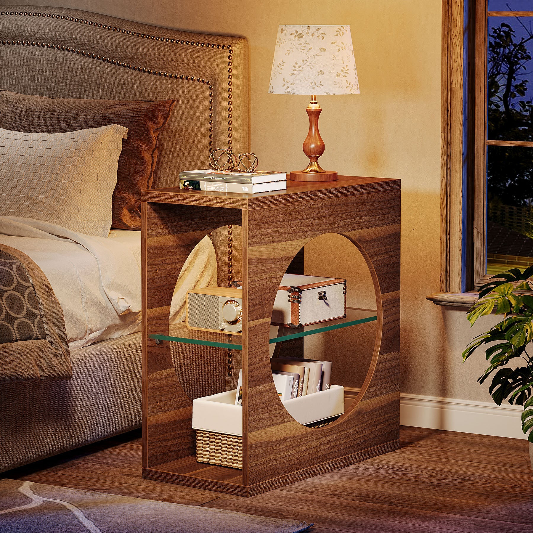 Modern 3-Tier End Table with Adjustable Glass Storage Shelf - Stylish Side Table for Living Room, Bedroom & Office Organization