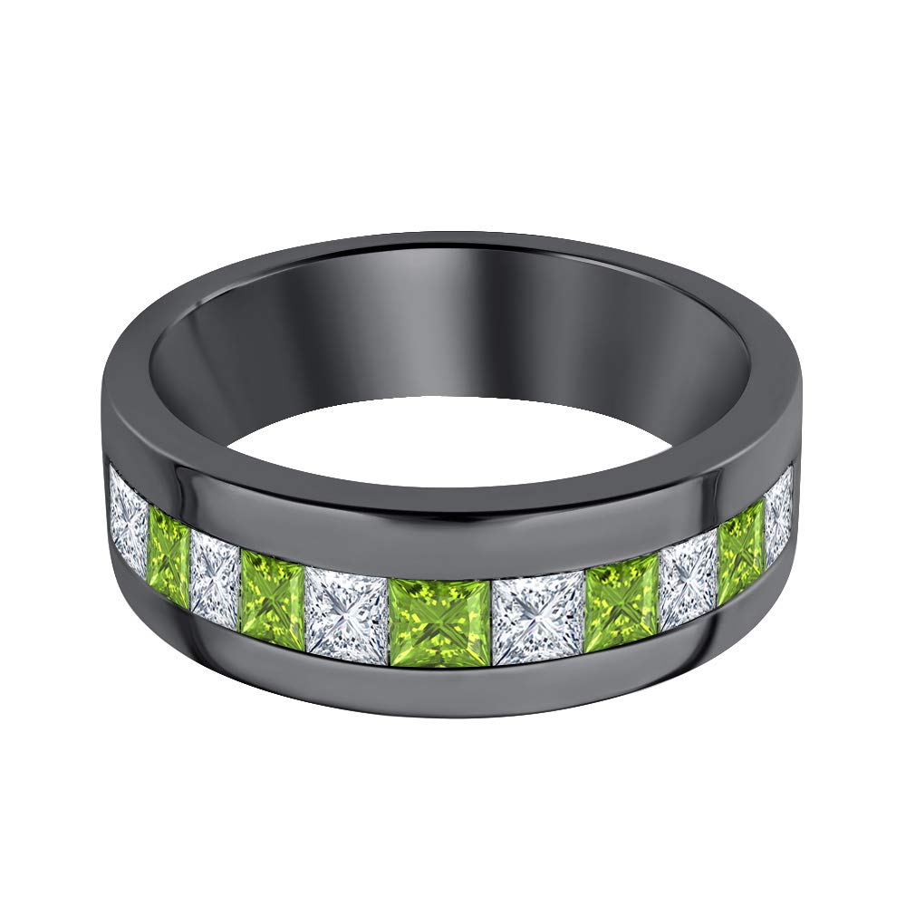 14K Gold Plated Sterling Silver Men's Ring with Created Peridot & Diamond - Stylish Wedding Band, Anniversary Gift for Him - Perfect for Engagements, Date Nights & Special Occasions