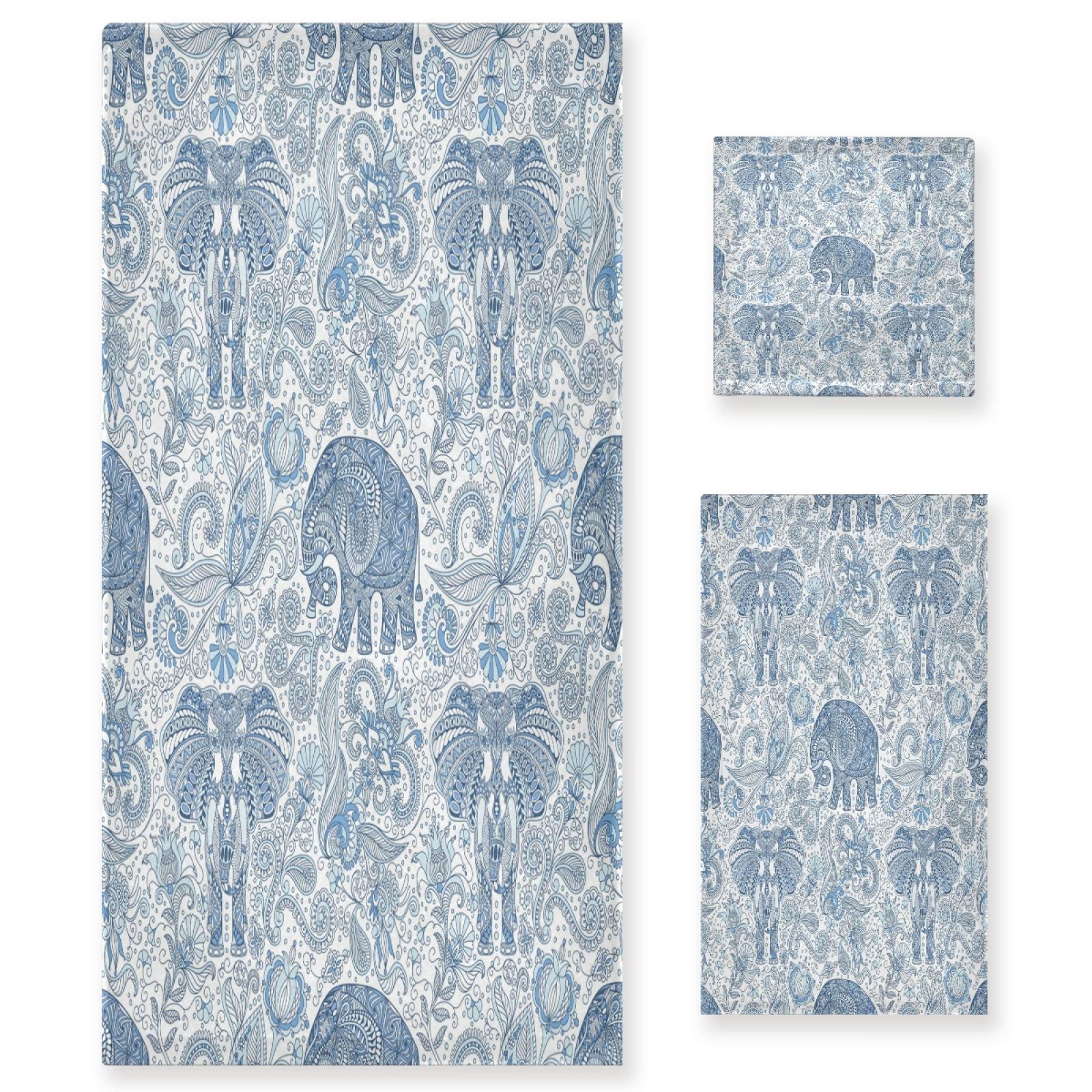 Qilmy Paisley Ethnic Elephant Totem Bath Towel Set - Ultra Absorbent & Soft 3-Piece Towels for Home & Hotel Decor | Perfect for Spa, Bathroom, and Guest Use