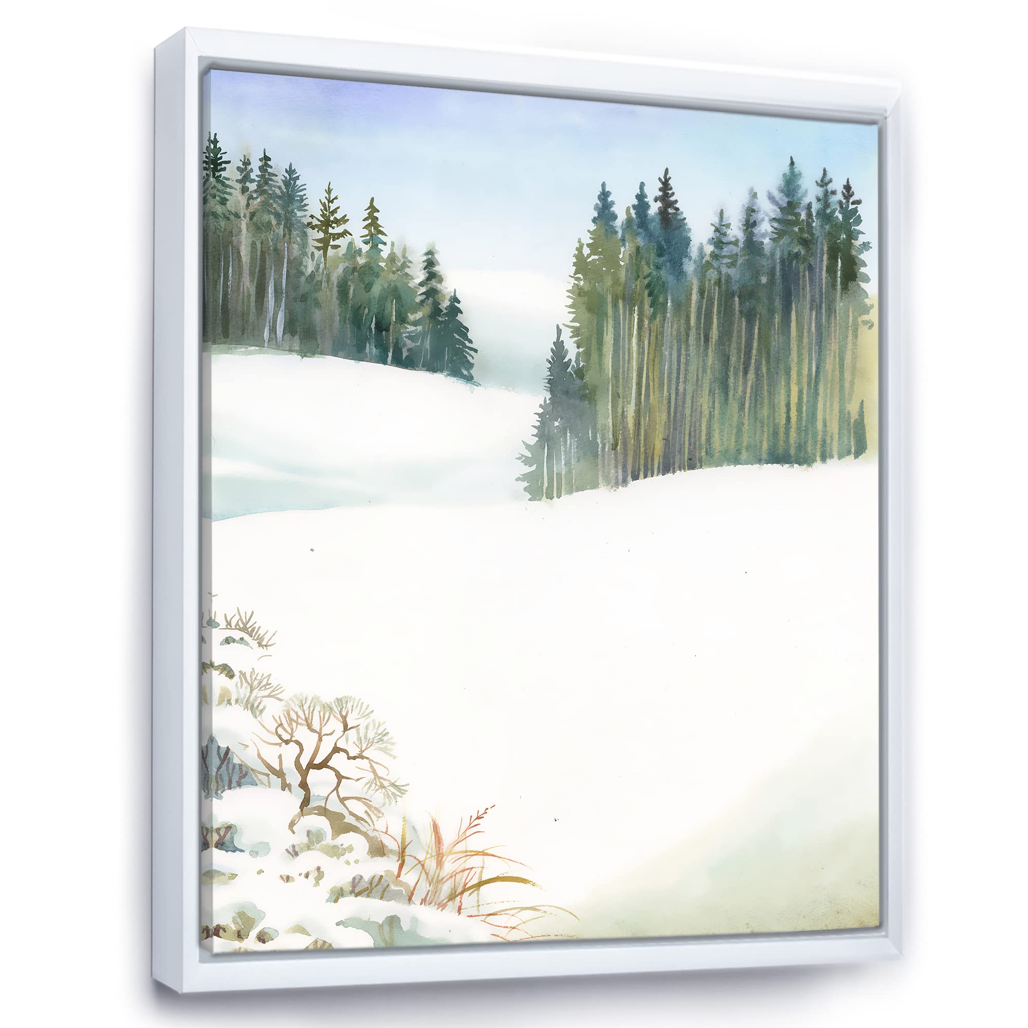 Pine Forest in Snowy Winter Landscape - Traditional Framed Canvas Wall Art Print for Home & Office Decor | Winter Scenery Painting for Living Room, Bedroom, or Gift