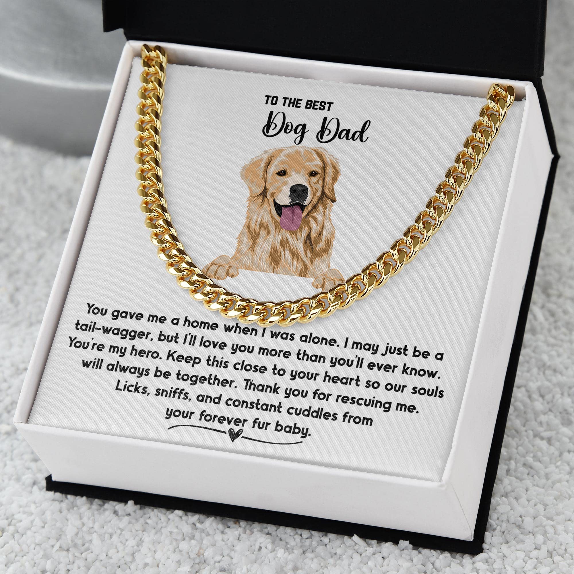 Golden Retriever Dog Dad Cuban Chain Necklace - Personalized Message Box Jewelry Gift for Pet Owners - Perfect Thank You & Appreciation Present for Fur Dads & Paw Dads - Great for Birthdays, Anniversaries & Father's Day