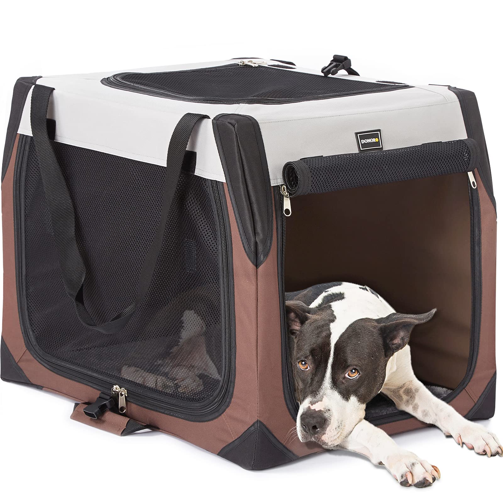 DONORO Portable Collapsible Dog Crate for Medium Dogs - 3-Door Soft-Sided Kennel with Removable Pad | Indoor Training & Outdoor Travel Pet Carrier | Perfect for Home, Car, Camping & Vet Visits