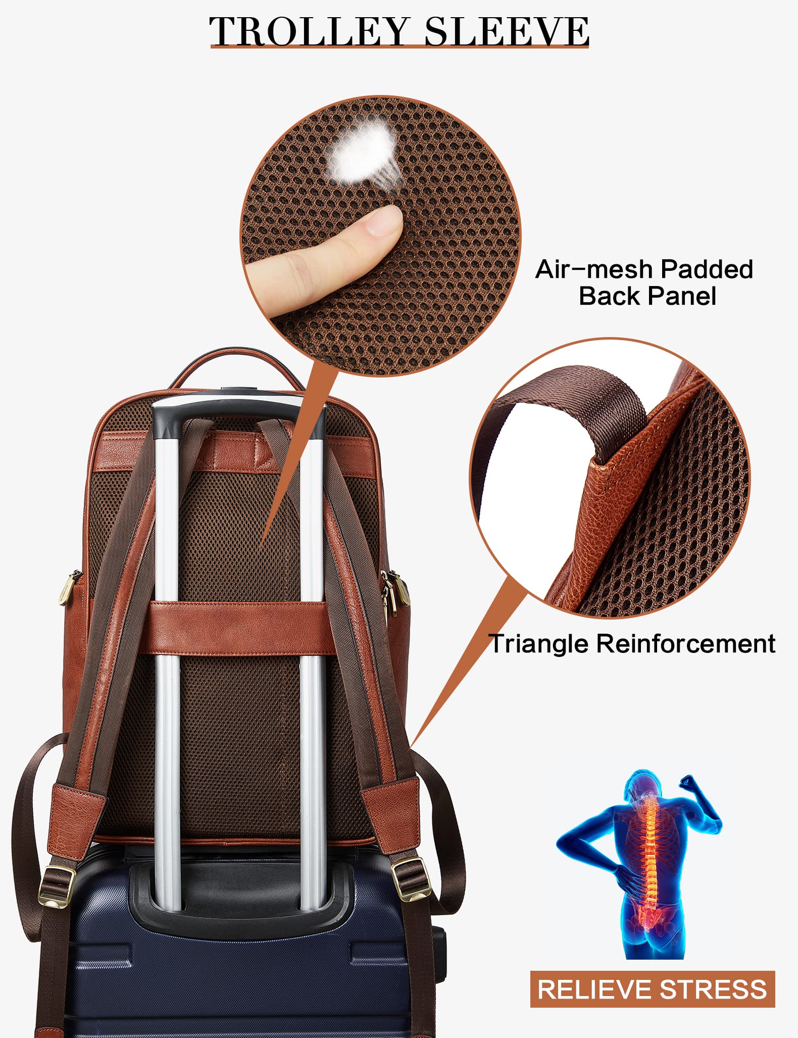 BOSTANTEN Genuine Leather Backpack for Men - 15.6 Inch Laptop Backpack with USB Charging Port, College Travel Business Backpack - Coffee Brown - Perfect for Work, School & Daily Commute