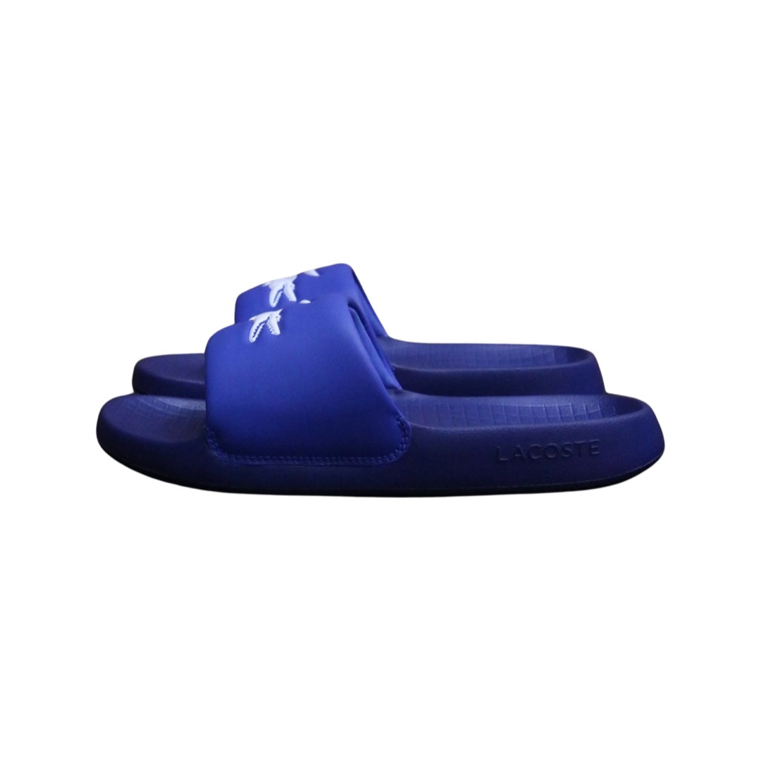 Lacoste Men's Serve Slide 1.0 Sandals - Blue & White Comfortable Slides for Casual Wear, Beach, Pool & Summer Outfits