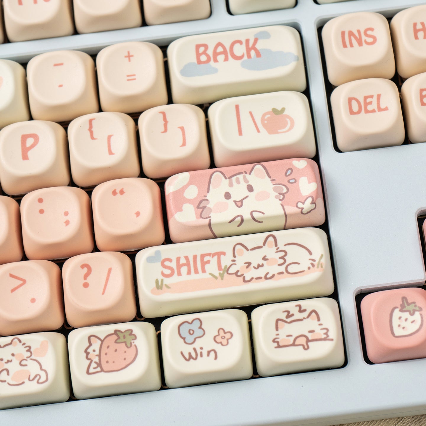 MOA Height Strawberry Kitten Magnetic Axis Mechanical Keyboard Keycap - PBT Dye-Sublimation Custom Keycaps for Gaming, Typing & Office Work