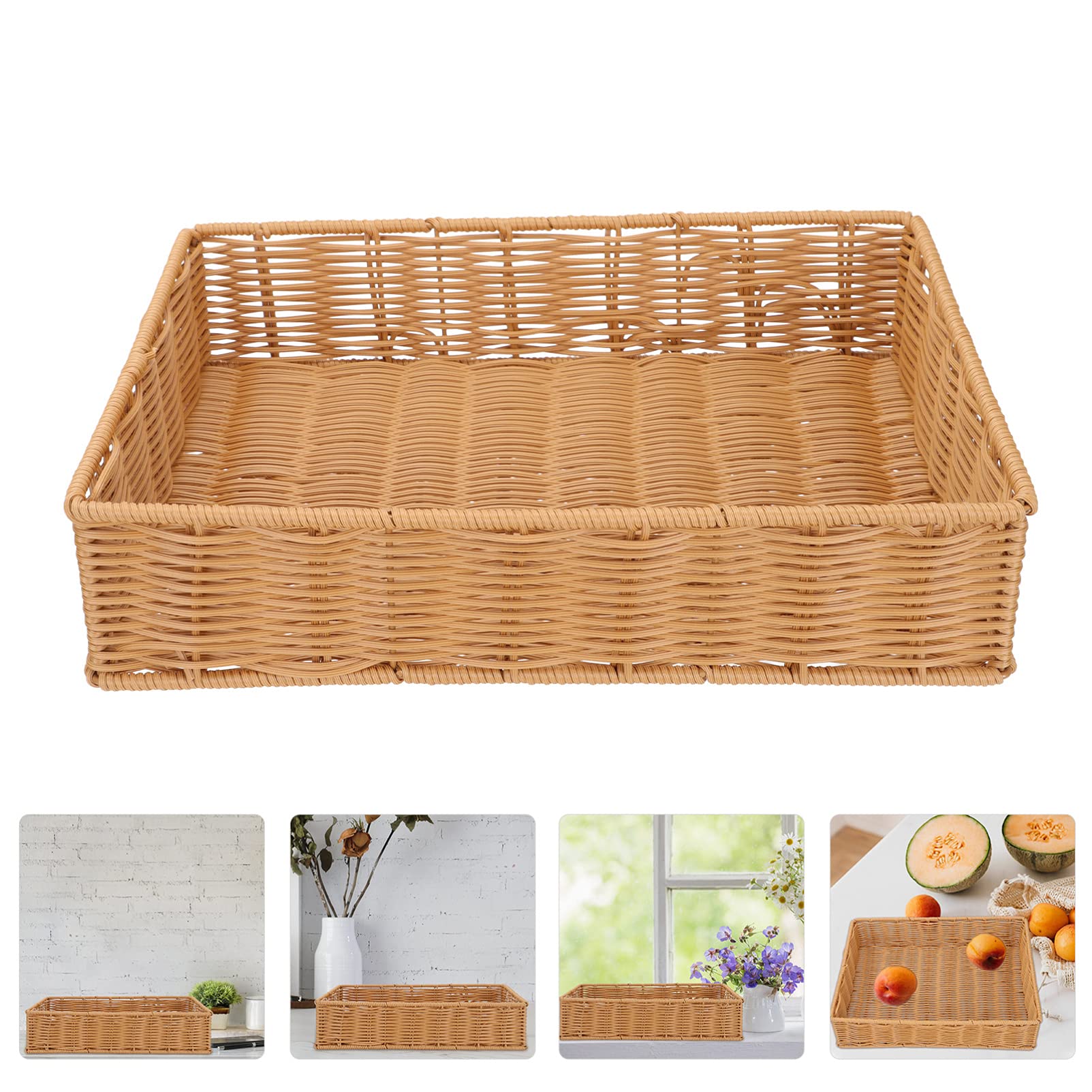 Tomaibaby Rattan Serving Tray - Rectangular Woven Wicker Basket for Fruits, Bread & Vegetables | Kitchen Countertop Organizer & Picnic Serving Dish | Perfect for Home Decor, Dining Table Centerpiece & Outdoor Gatherings