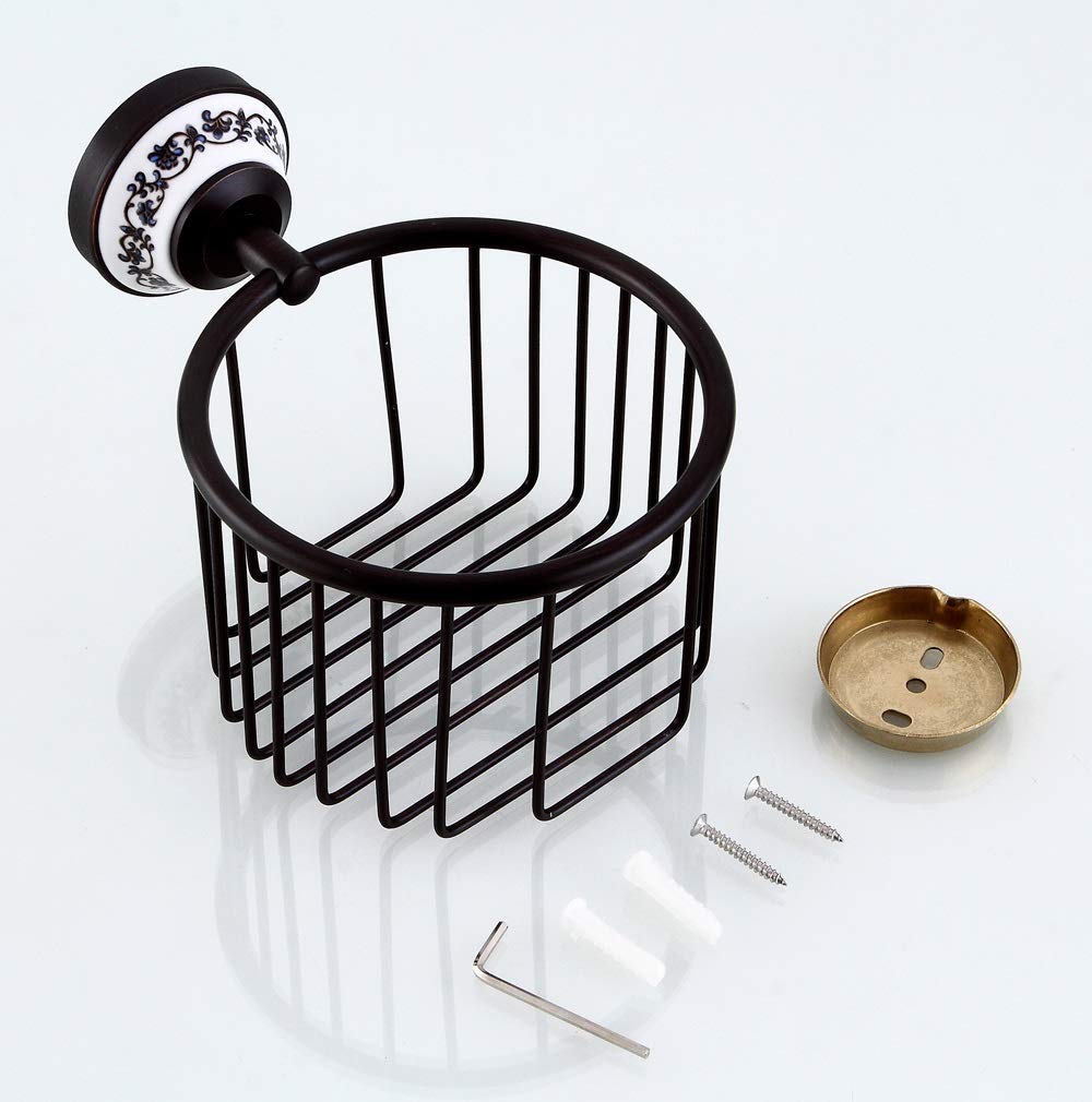 Black Copper Wall Hanging Bathroom Shelf - Toilet Paper Storage Basket for Bathroom Organization