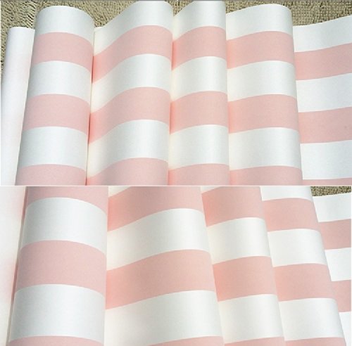QIHANG European Modern Minimalist Country Stripe Wallpaper Roll - Pink Self-Adhesive Wallpaper for Living Room, Bedroom, TV Backdrop | Easy Peel & Stick Home Decor for Nursery, Office, Dorm
