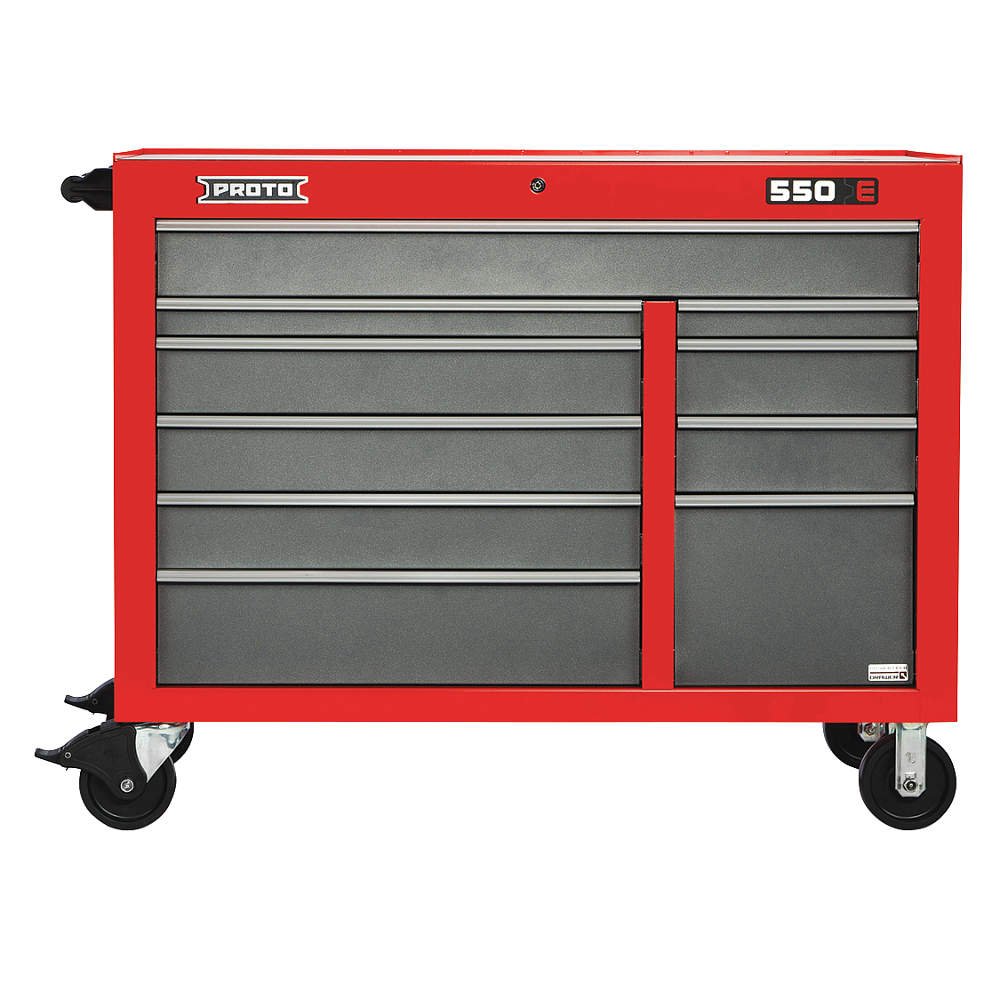PWR Workstation 50 Inch 10 Drawer Glossy Red - Heavy Duty Office & Garage Storage Solution for Tools & Supplies