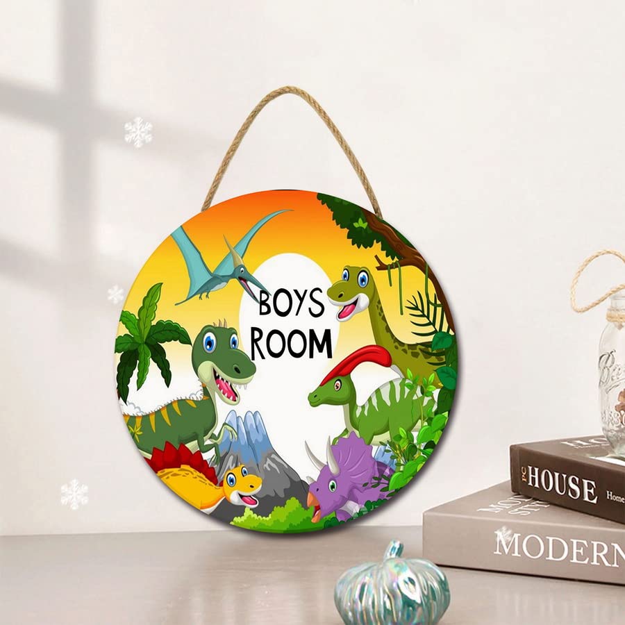 Dinosaur Wooden Door Sign for Boys Room - Personalized Name Plaque, Kids Bedroom Wall Decor, Nursery Hanging Plank (11x11 inches) - Perfect for Boys Bedroom, Playroom & Dinosaur Themed Nursery Decor