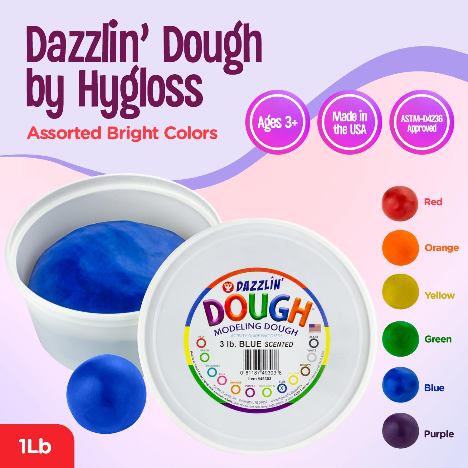 Hygloss Scented Play Modeling Dough 3lb - Non-Toxic & Safe for Kids Arts & Crafts - Easter Basket Stuffer, Party Favors & Classroom Supplies (Blue) - Perfect for Sensory Play, Creative Learning & Holiday Gift Giving