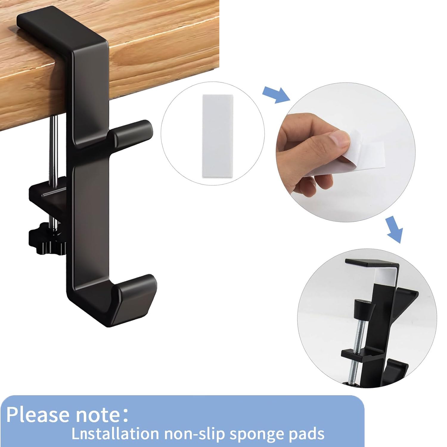 Premium Aluminum Alloy Under Desk Headphone Stand - JAKO Space-Saving Headset Hanger Holder for Gaming PC & Office Setup, Ergonomic Clamp Hook Mount for Computer Desk Accessories (Black) - Perfect for Streamers, Gamers & Home Office Workspace Organization