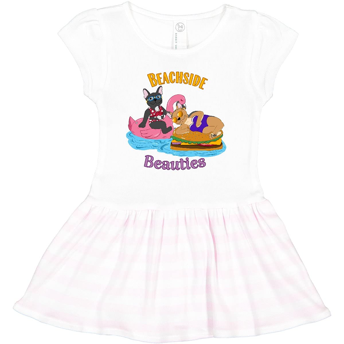Inktastic Beachside Beauties Cute French Bulldogs on Pool Floaties Toddler Dress - Adorable Summer Outfit for Girls, Beach Party, Poolside Play & Vacation Photos