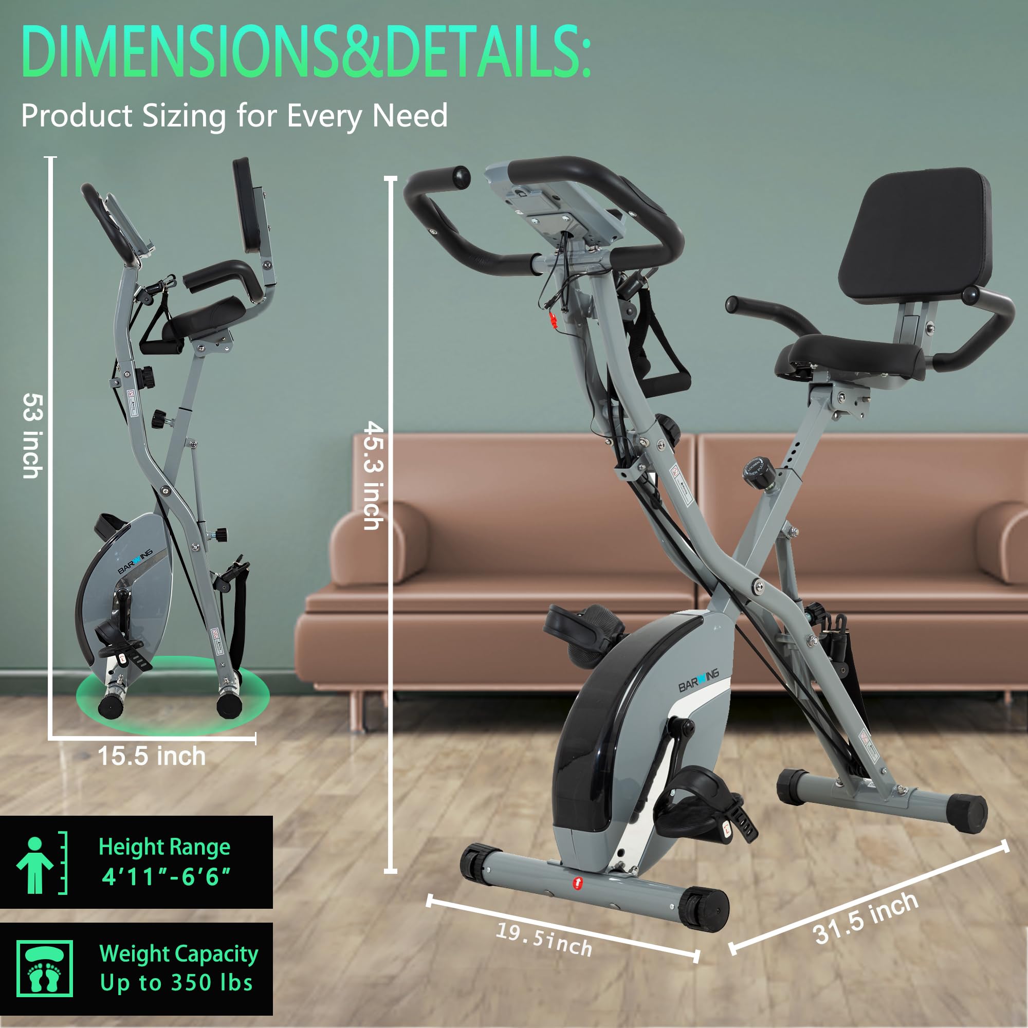 Foldable Exercise Bike for Home Workout - 330 LB Capacity Stationary Bike with Adjustable Seat & Backrest | Indoor Cycling Bike for Seniors & Adults | Perfect for Small Spaces, Home Gym & Physical Therapy