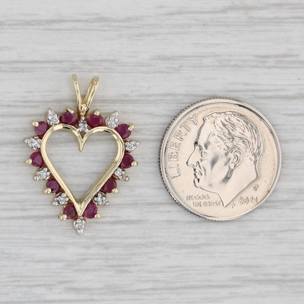0.43ctw Genuine Ruby & Diamond Heart Pendant Necklace in 10K Yellow Gold - Perfect for Valentine's Day Gifts & Anniversary Jewelry
