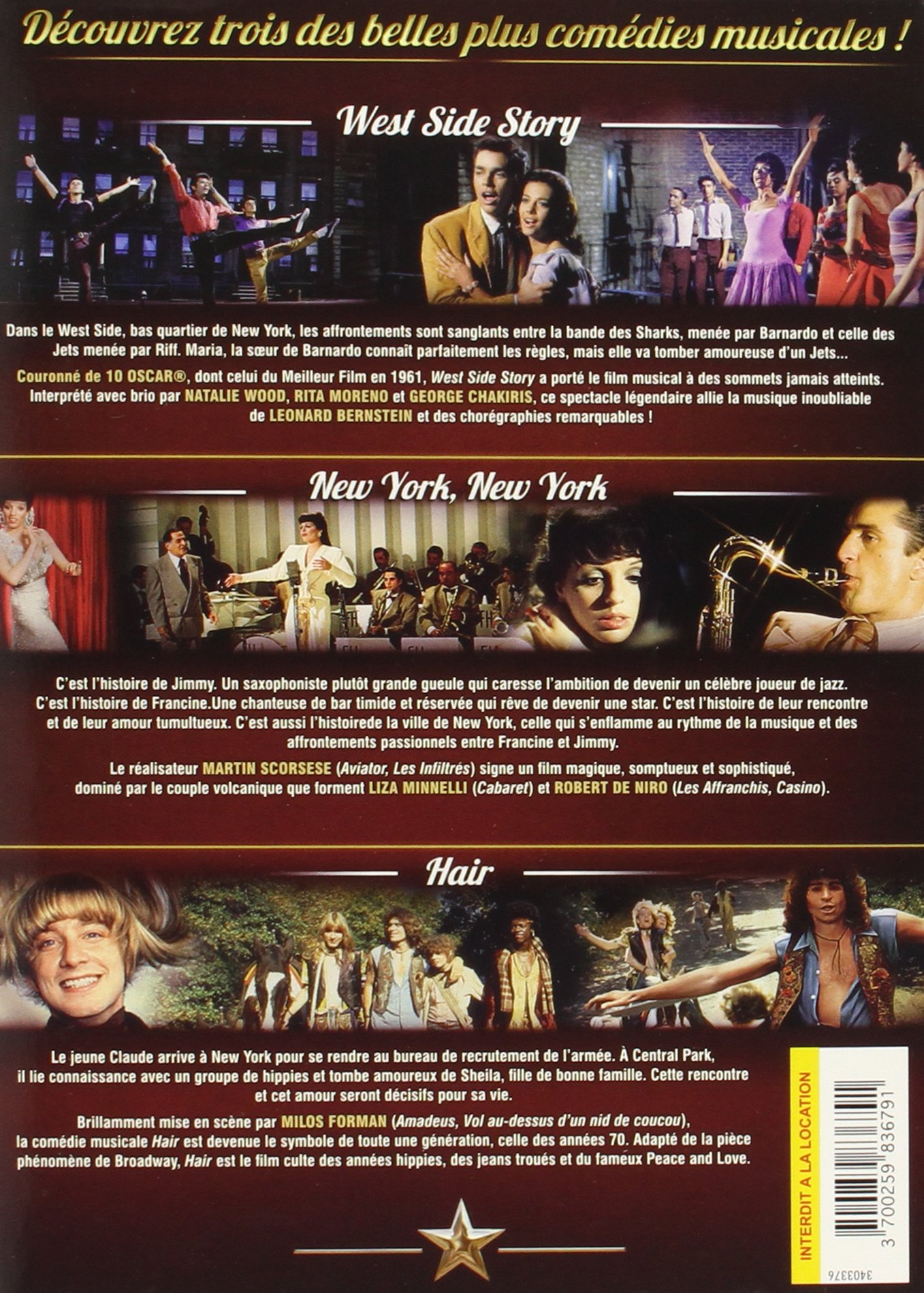 West Side Story, Hair & New York, New York - 3 Classic Musical Movies DVD Box Set | Perfect for Broadway Lovers & Film Collectors | Great Gift for Movie Nights & Theater Enthusiasts