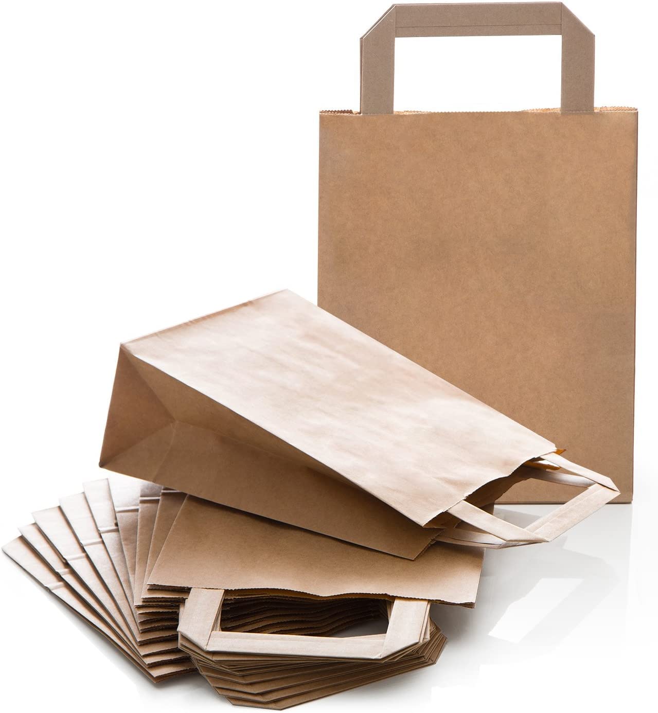 Eco-Friendly Kraft Paper Bags with Handles - Pack of 50 Small SOS Brown Lunch Bags (7