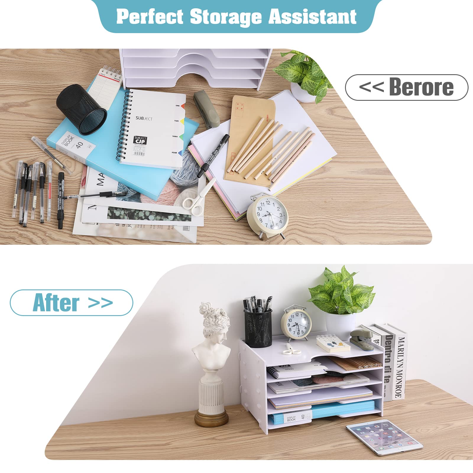 4-Tier Wooden Desktop Paper Organizer - Office & Home Storage