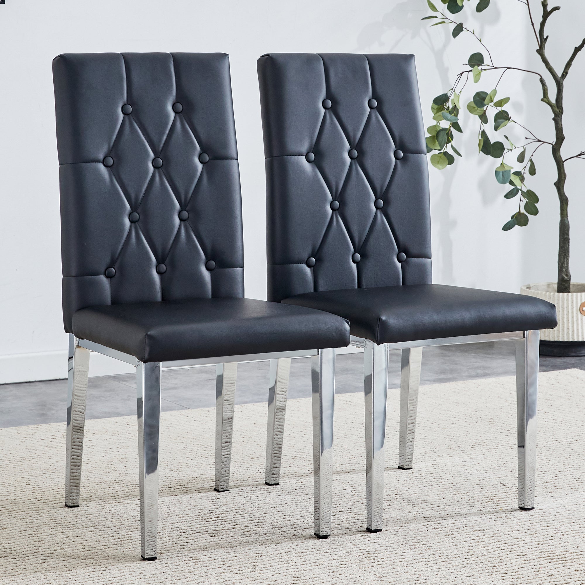 2-Piece Black Armless Dining Chair Set - Elegant & Mysterious Grid Back Design for Modern & Vintage Dining Room Decor | Perfect for Home, Restaurant, and Cafe Use