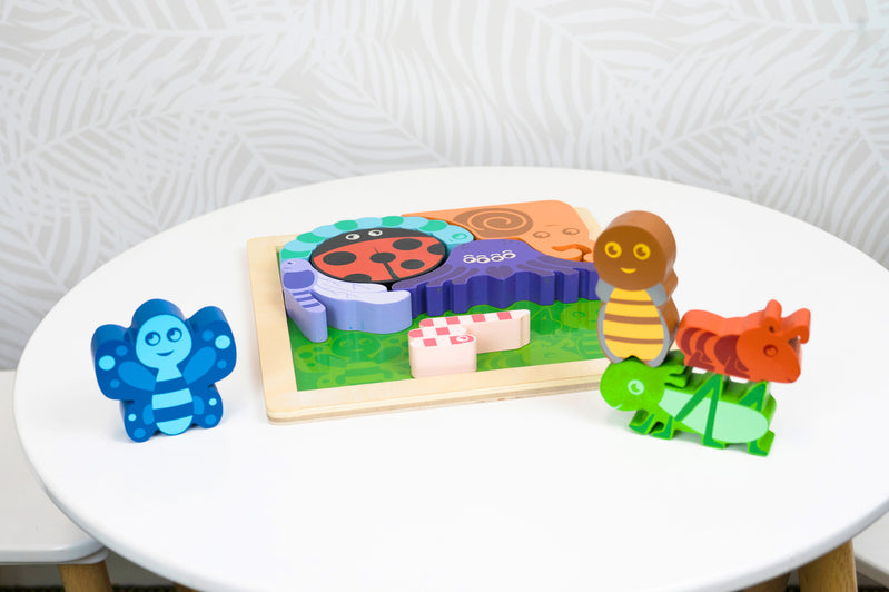 Chunky Wooden Puzzle & Stacker Toys for Toddlers - Bugs & Insects Learning Toy - Montessori Educational Stacking Blocks for Kids Ages 1-3 - Perfect for Early Childhood Development & Sensory Play