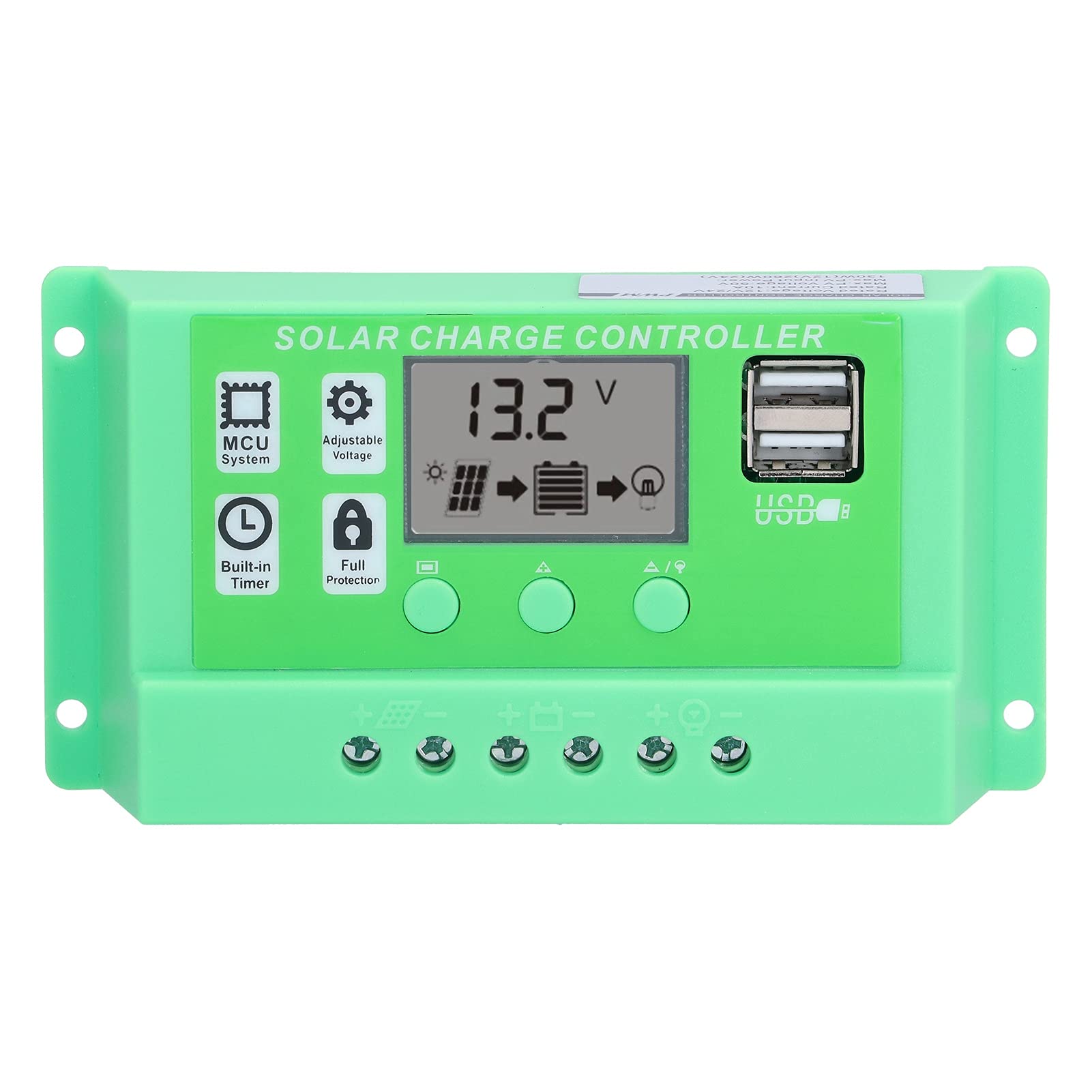 12V/24V PWM Solar Charge Controller with LCD Display - 10A Solar Panel Regulator for RV, Boat, Off-Grid Power System - Efficient Battery Charging Management for Renewable Energy