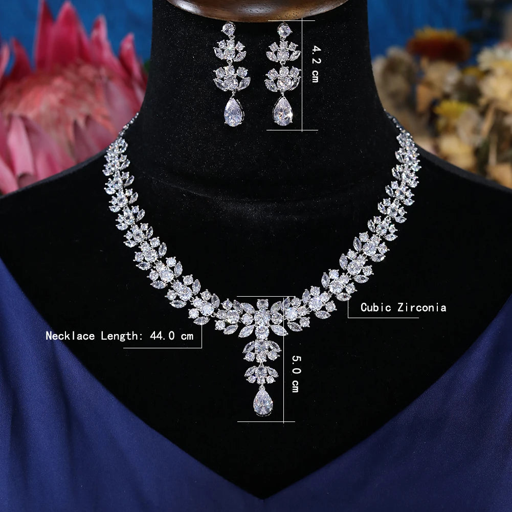 Elegant Bridal Jewelry Set - Sparkling Zircon Flower Necklace & Earrings for Weddings, Prom, Anniversary Gifts | Perfect for Brides, Bridesmaids, and Formal Occasions
