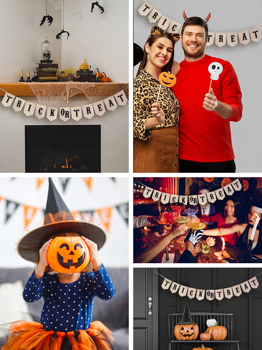 Mandala Crafts Halloween Banner - Trick or Treat Burlap Pennant Garland for Fireplace Mantle, Porch & Party Decor | Spooky Holiday Home & Outdoor Decoration