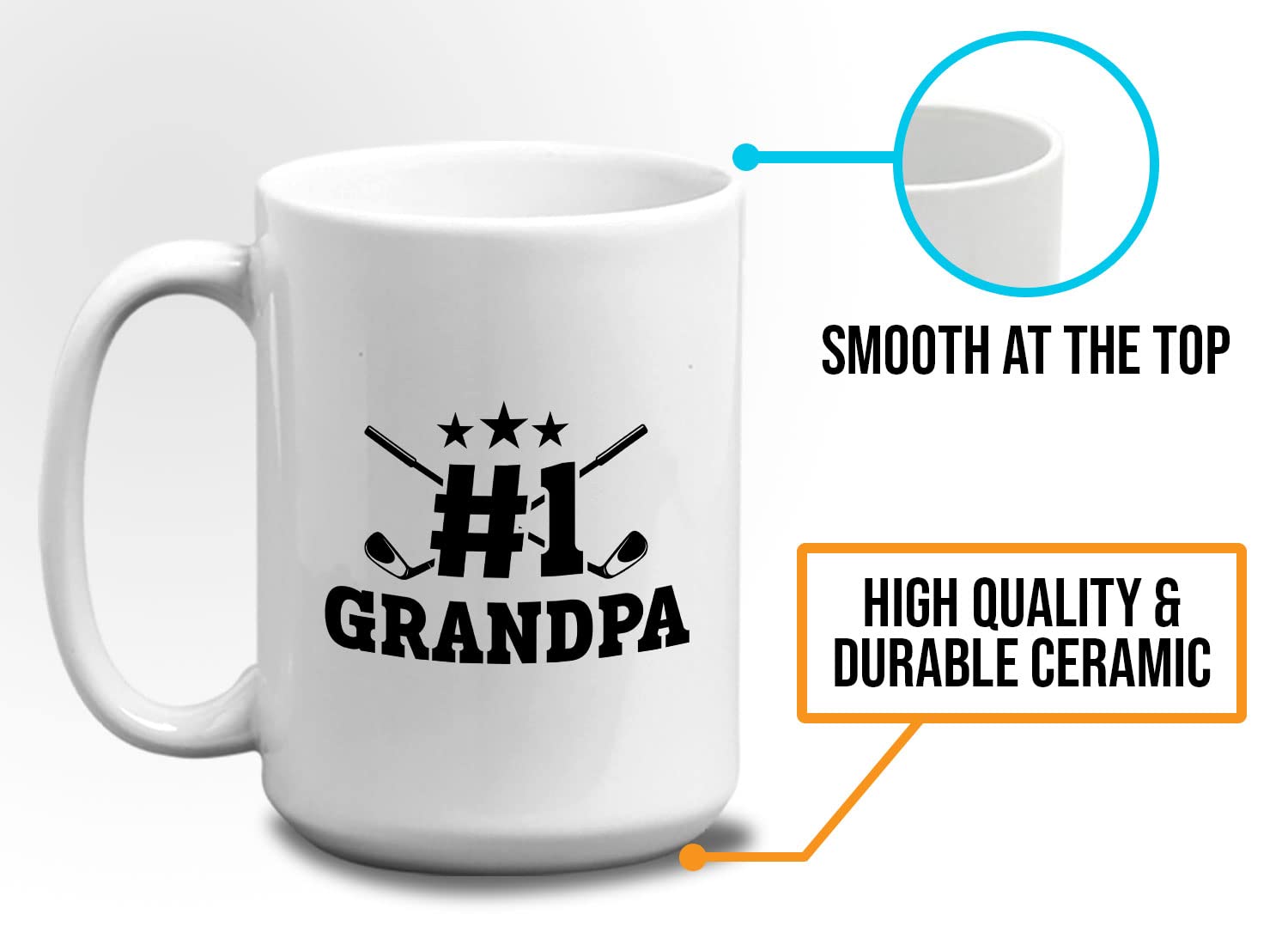 Bubble Hugs 15oz White Golf Coffee Mug - Perfect Gift for Golf Lovers, Dad, Grandpa & Coaches - Ideal for Golf Course, Office & Home Use