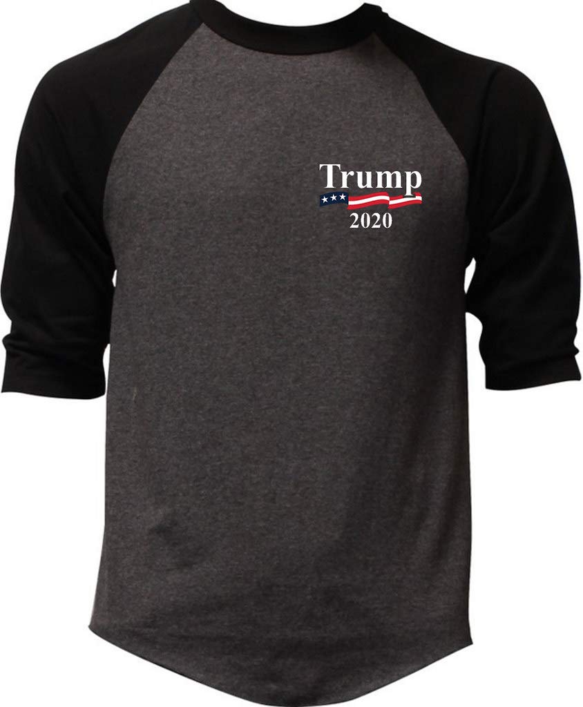 Trump 2020 Crest Men's Raglan Baseball T-Shirt - Charcoal/Black | Patriotic Political Apparel for Campaign Support & Conservative Events