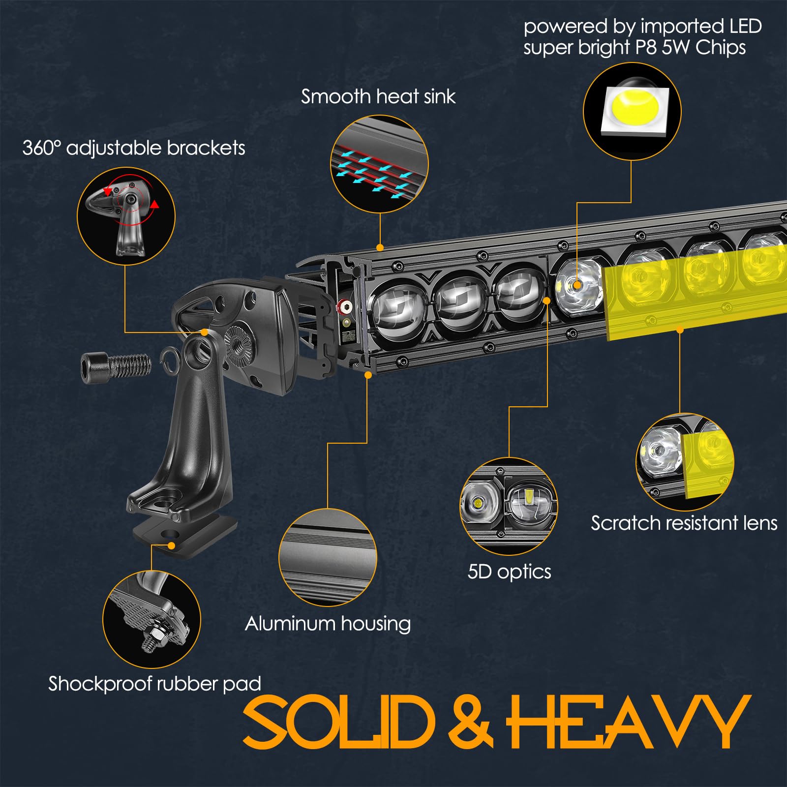 20 Inch Amber LED Light Bar with Wiring Harness - 75W Single Row Spot/Flood Combo Beam - Waterproof Off-Road Lighting Kit for SXS, Truck, ATV, UTV (Perfect for Night Driving, Work Sites & Off-Road Adventures)