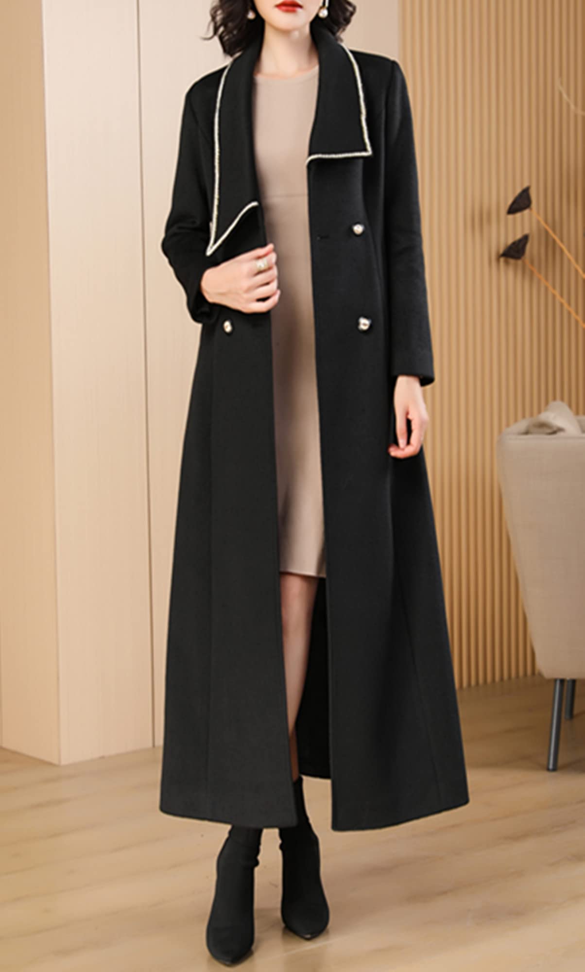Women's Long Wool Trench Coat - Winter Double Breasted Warm Jacket for Cold Weather | Perfect for Office, Travel & Outdoor Activities