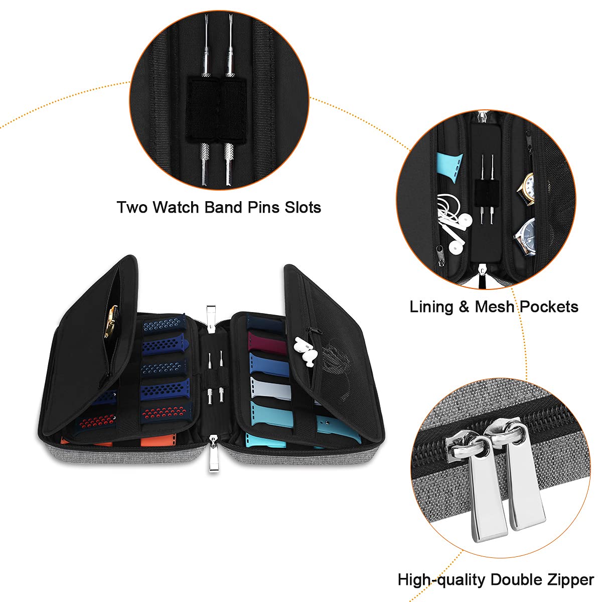 40 Watch Bands Storage Case - Premium Watch Band Organizer & Travel Case for Apple Watch & Fitbit Series (Gray) - Perfect for Travel, Home Storage & Watch Collection Organization