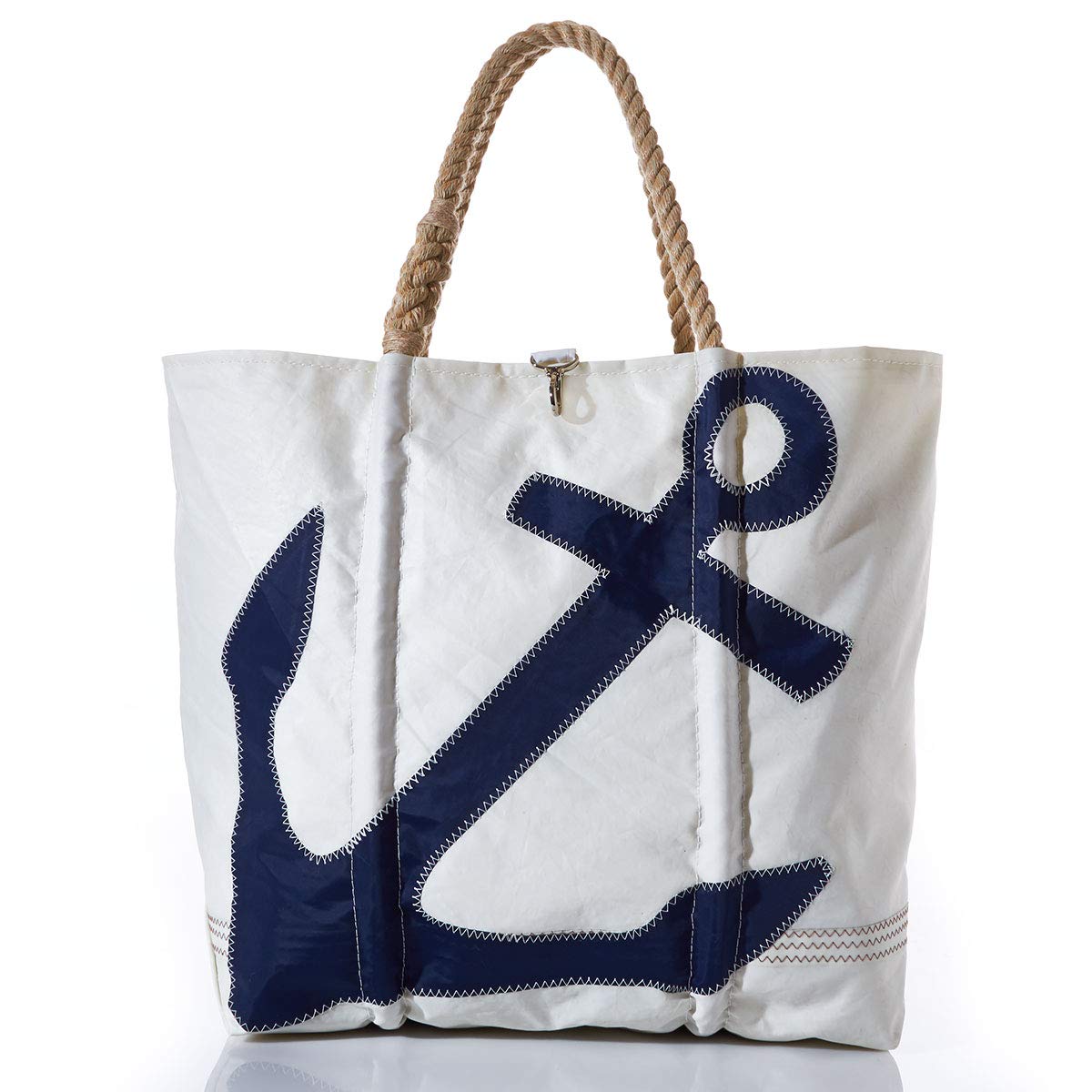 Recycled Sail Cloth Tote Bag - Navy Anchor Beach & Travel Tote for Outdoors