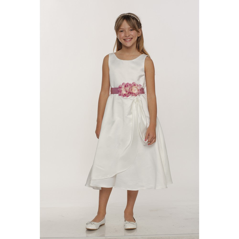 Elegant White and Blue Satin Sequin Flower Bridesmaid Dress for Big Girls - Sizes 8-14 | Perfect for Weddings, Prom, and Special Occasions