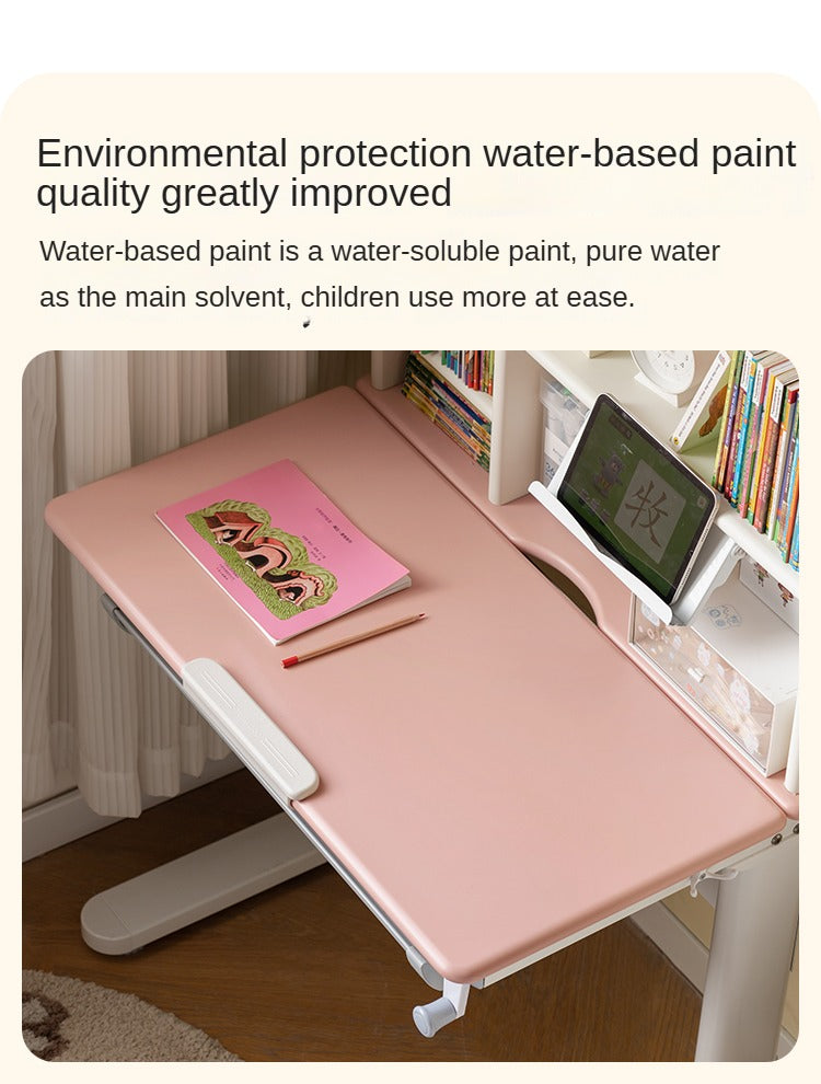 Solid Wood Poplar Kids Study Desk - Adjustable Height Children's Writing Table for Homework & Drawing - Perfect for Bedroom, Homeschool & Classroom Learning
