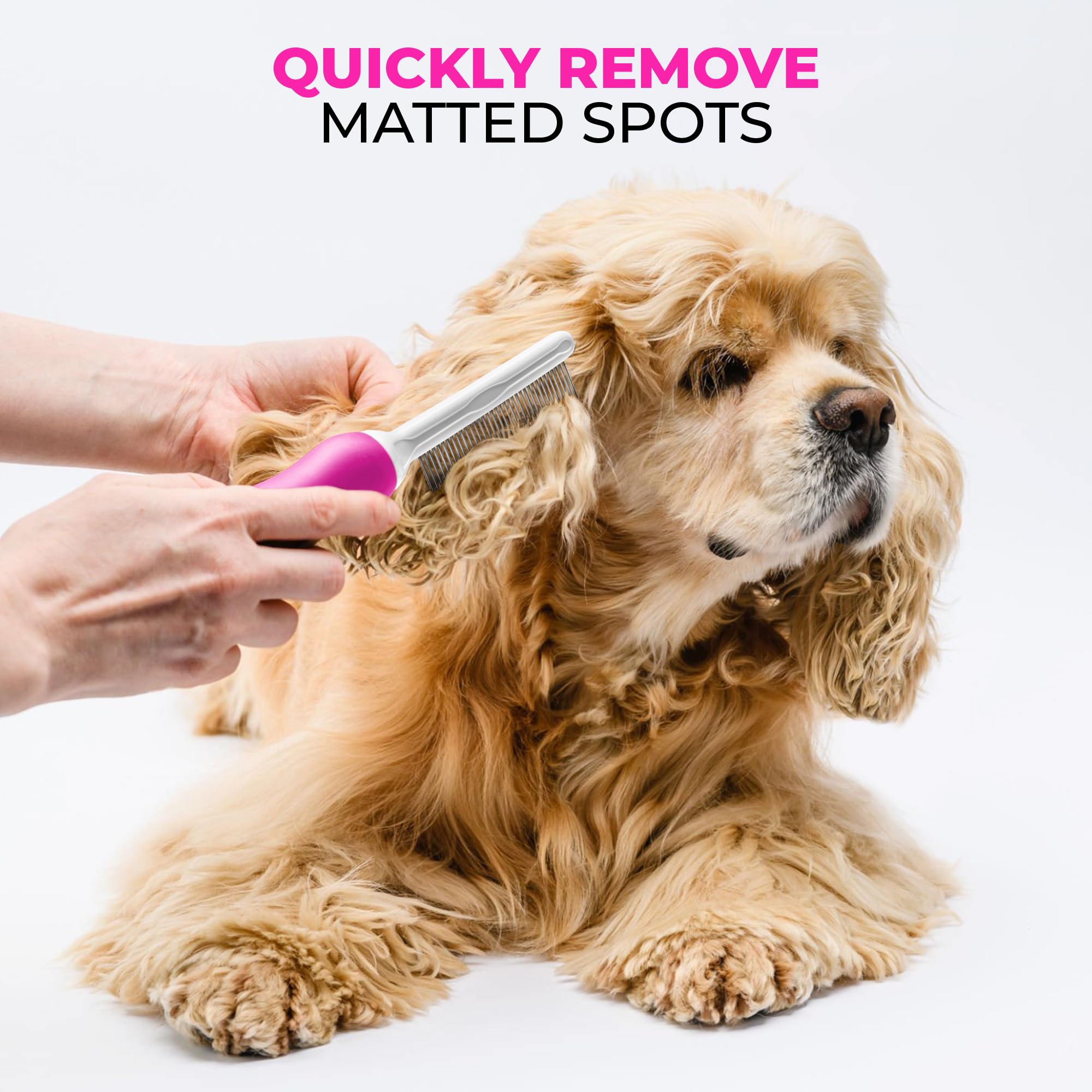 Premium Poodle Pet Comb with Stainless Steel Teeth - Detangling Brush for Dogs & Cats to Remove Matted Fur, Knots & Tangles - Safe & Gentle Grooming Tool for DIY Pet Care (Pink) - Perfect for Daily Brushing & Professional Grooming Sessions