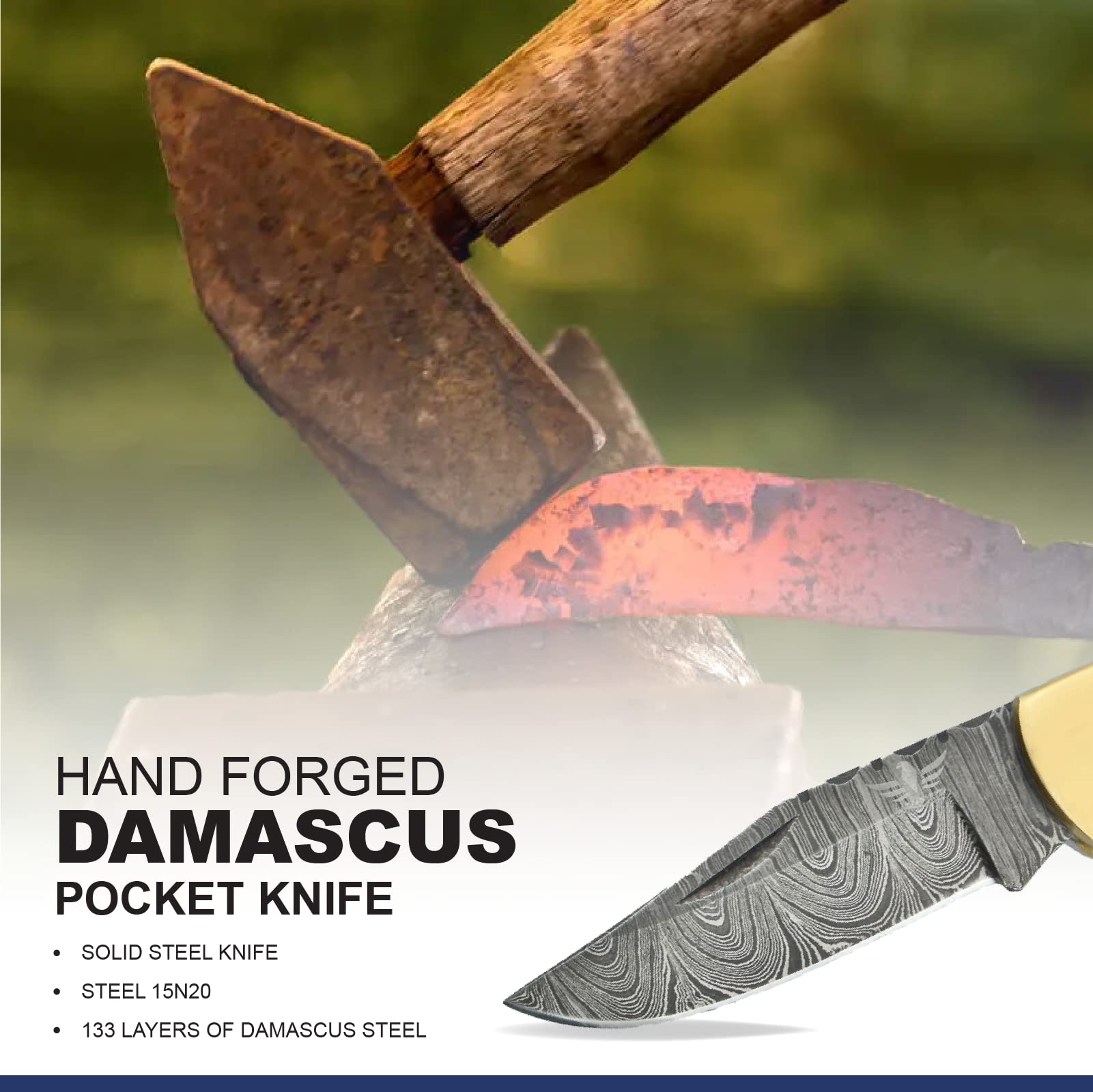 Premium Damascus Pocket Knife for Men - 133 Layer High Carbon Steel Handcrafted Folding Hunting Knife with Sharpener & Leather Sheath - Perfect Outdoor Survival Tool for Camping, Hunting, Hiking - Ideal Father's Day Gift for Husband, Dad (Buffalo Horn Handle) - Great for Bushcraft, Fishing, and Everyday Carry (EDC)