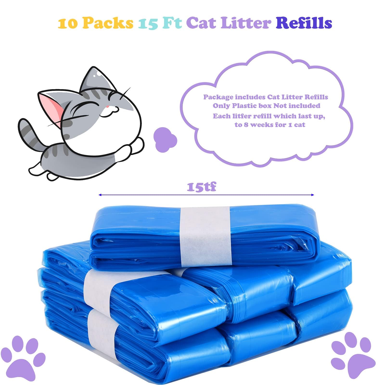 10 Pack Scented Cat Litter Refill Bags - Universal Fit for Standard & Plus Disposal Cartridges (Cartridge Not Included) | Odor Control Waste Solution for Litter Boxes & Pet Areas