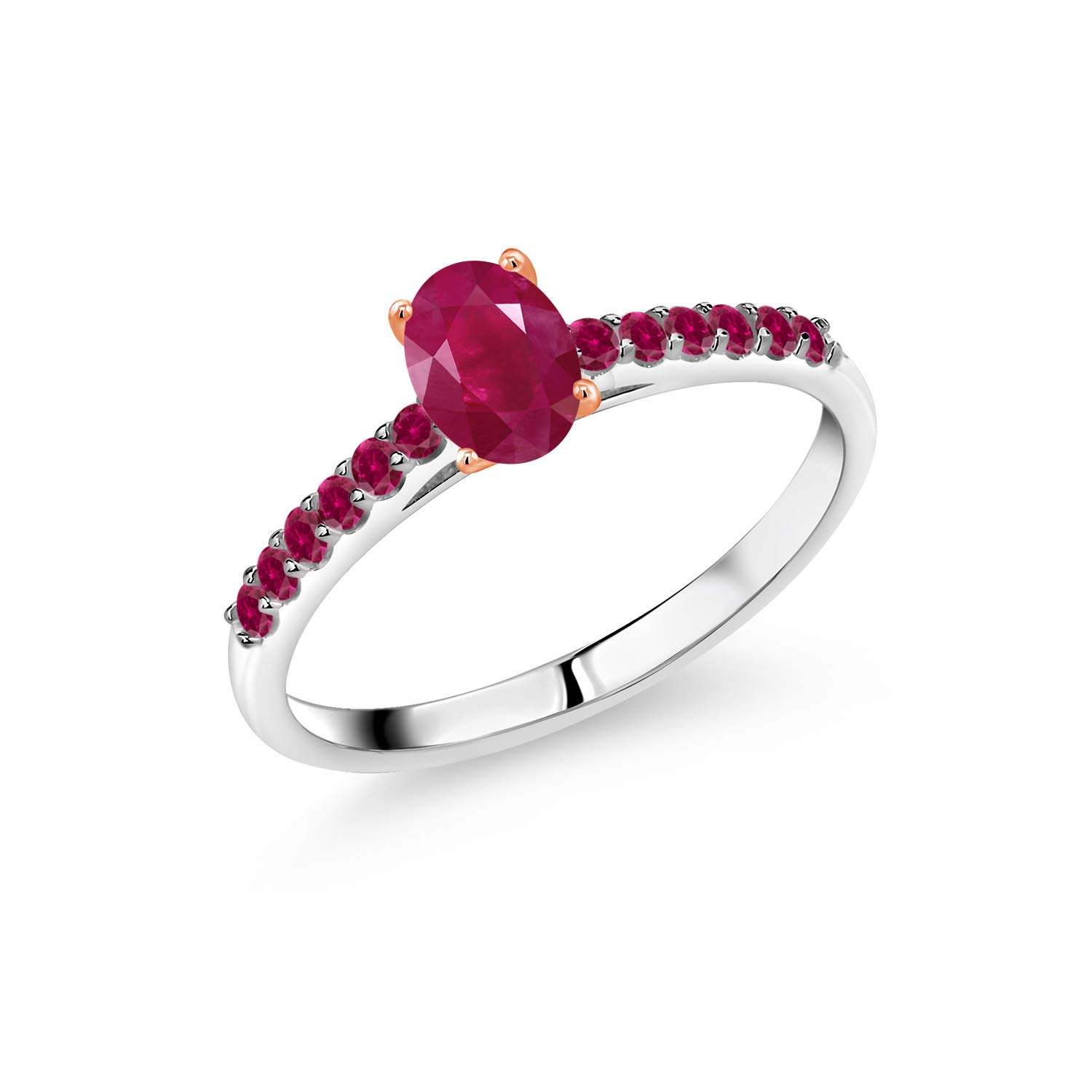 925 Sterling Silver Ring with 10K Rose Gold Prongs & 0.78ct Genuine Red Ruby | Gem Stone King | Elegant Jewelry for Women, Perfect for Engagement, Anniversary & Special Occasions