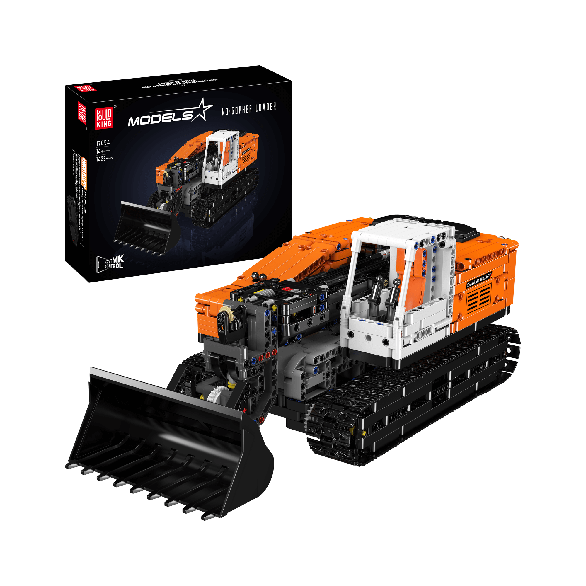 Mould King 17054 Remote Control Crawler Loader Toy - 1,423 Piece Building Blocks Set for Kids & Adults | Construction Vehicle Model for Play, Collection & STEM Learning