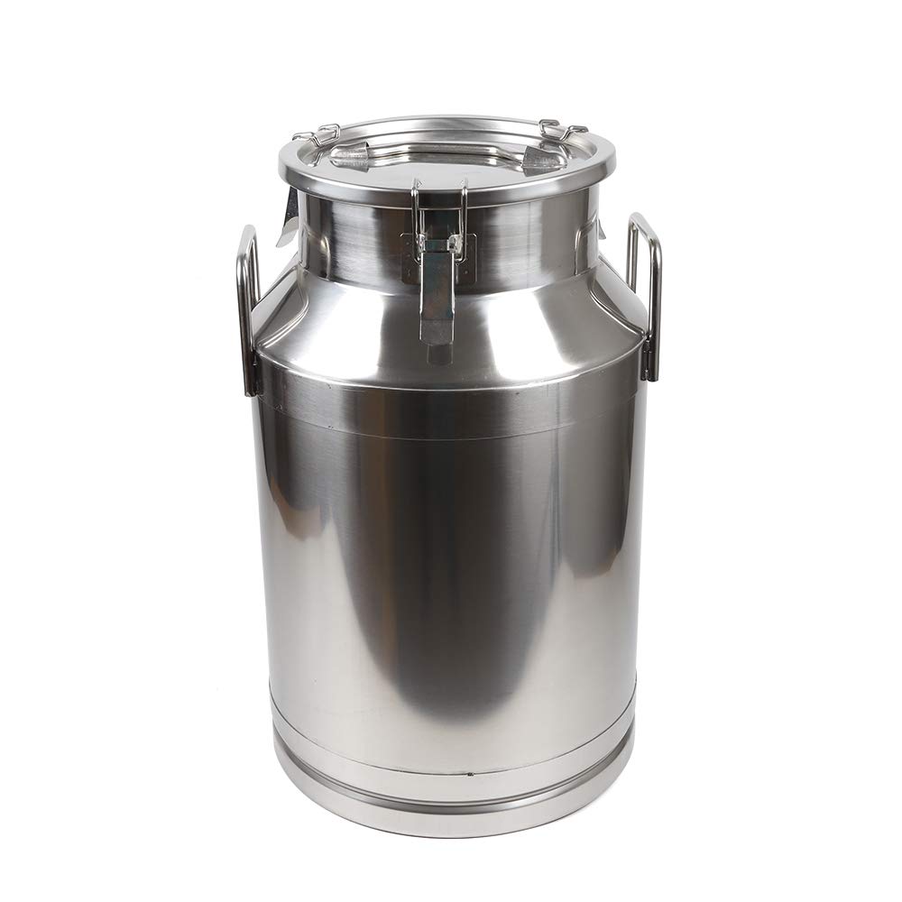 Premium 40L (10.56 Gal) 304 Stainless Steel Milk Can with Thick Handle & Airtight Lid - Heavy Duty Food Grade Container for Milk, Wine, Rice, Cereal Storage - Ideal for Kitchen, Dairy Farm, Brewing & Bulk Food Preservation