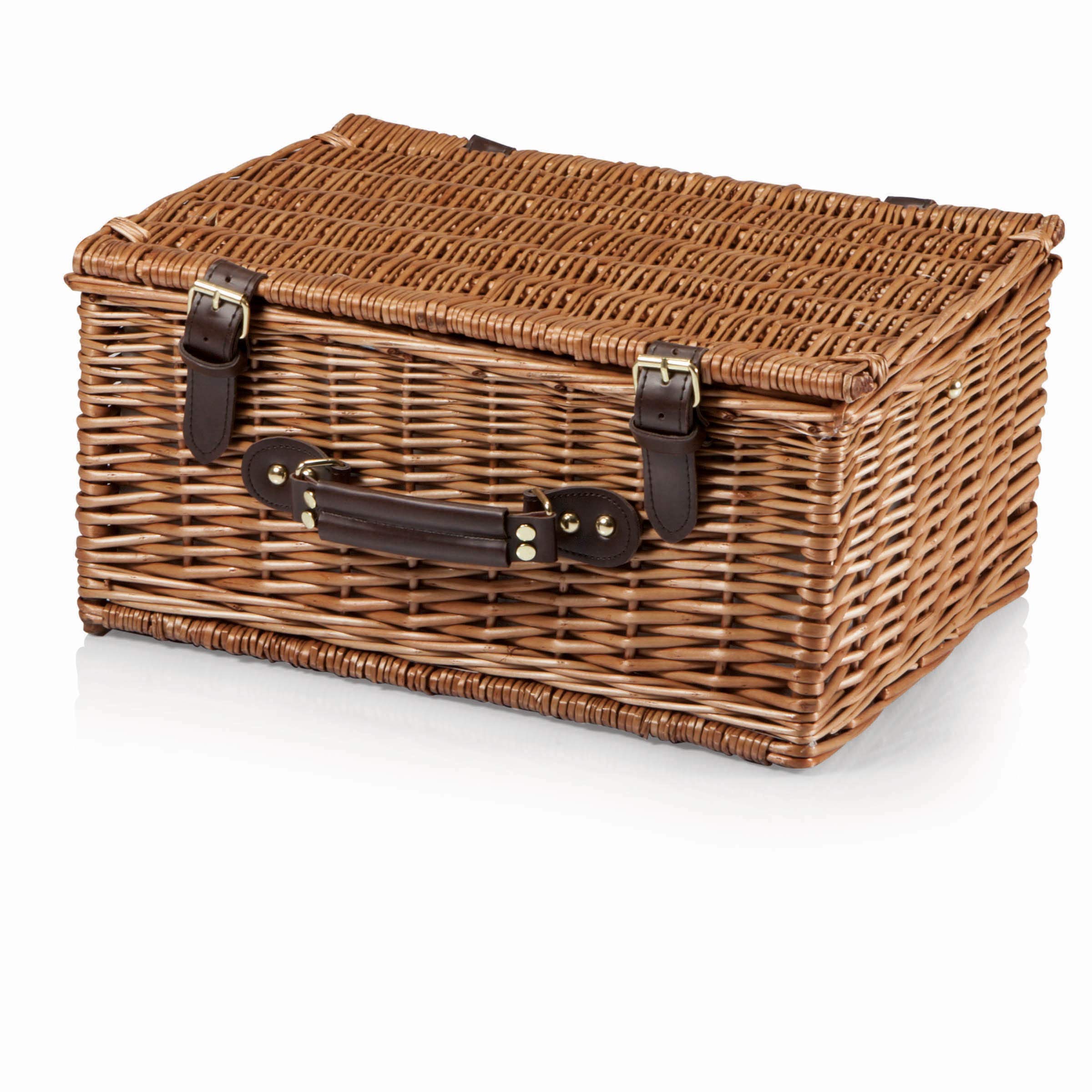 PICNIC TIME - Bristol Wicker Picnic Basket for 2 with Navy Blue & Burgundy Plaid Pattern - Complete Picnic Set for Couples | Perfect for Romantic Outdoors, Beach Dates, and Park Picnics