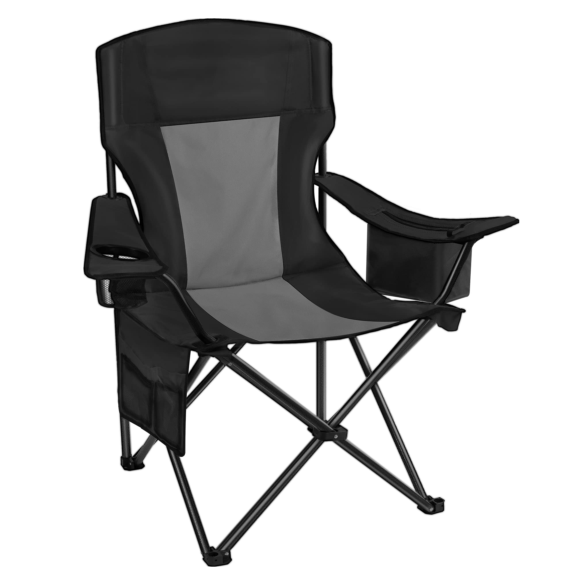 AsterOutdoor Heavy Duty Camping Folding Chair with Padded Seat, Large Cup Holders & Side Organizer - 350lbs Capacity for Backyard, Beach, Fishing, Picnics & Outdoor Events | Portable Quad Arm Chair with Back Pocket for Comfortable Relaxation