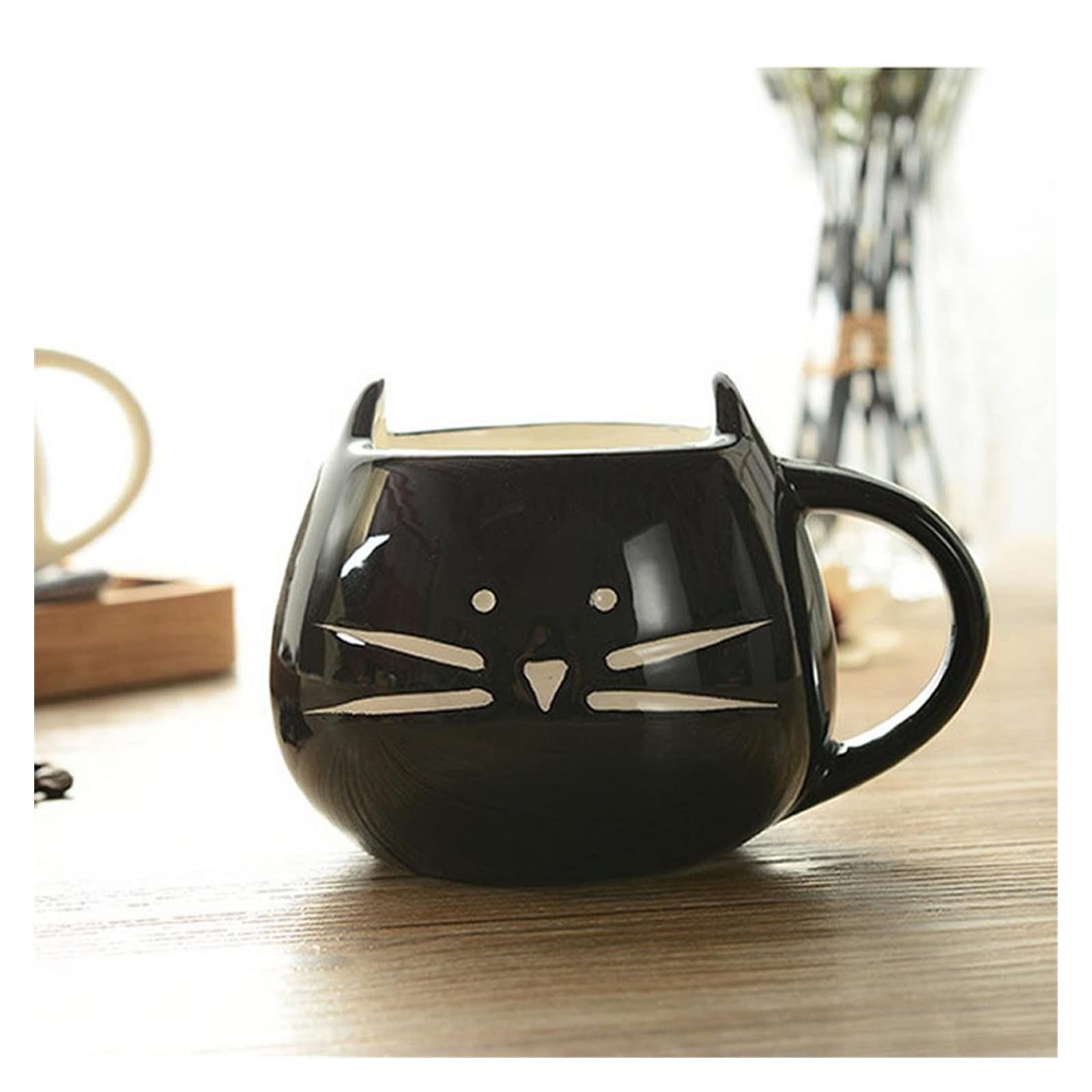 IXOUP 420ml Ceramic Cat Coffee Mug - Cute White & Black Cat Design, Perfect for Couples & Tea Lovers - Ideal for Morning Coffee, Romantic Gifts & Home Decor (Black)