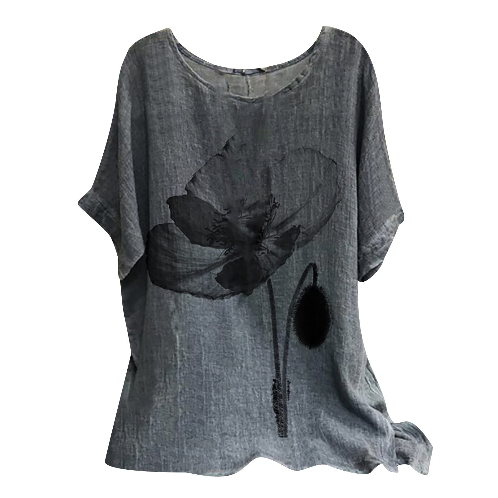 Hlysgo Women's Plus Size Summer Casual Tops - Floral Print Crewneck Chiffon Flowy Tunic Blouse for Beach, Vacation & Everyday Wear