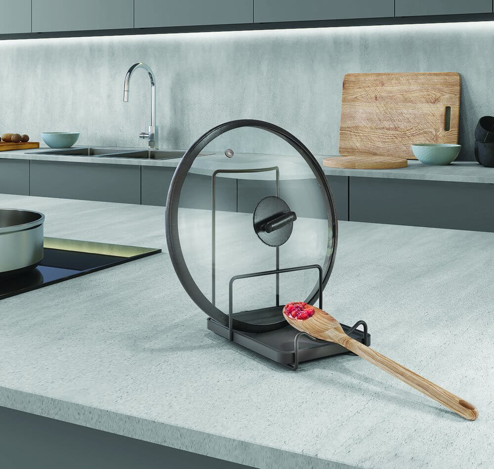Tokyo Spoon Rest & Lid Stand - Matte Black Kitchen Utensil Holder for Cooking, Serving, and Organizing - Perfect for Stovetop, Countertop, and Dining Table Use