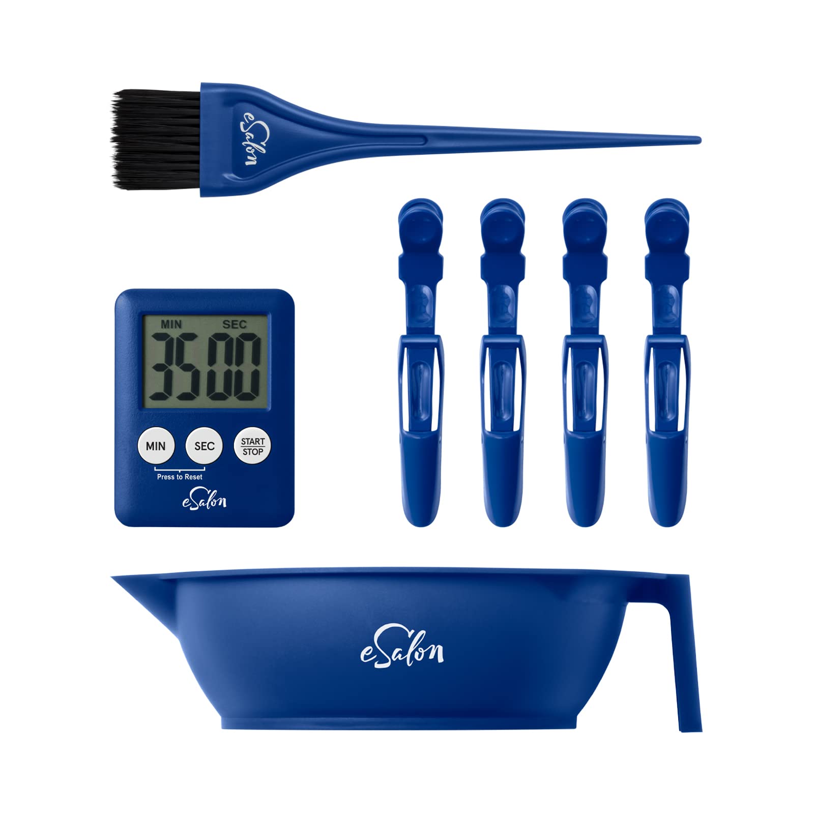 eSalon Professional Hair Color Kit - 7 Piece Set with Mixing Bowl, Application Brush, Sectioning Clips & Timer | At-Home Hair Dyeing & Salon-Quality Coloring for Women & Men