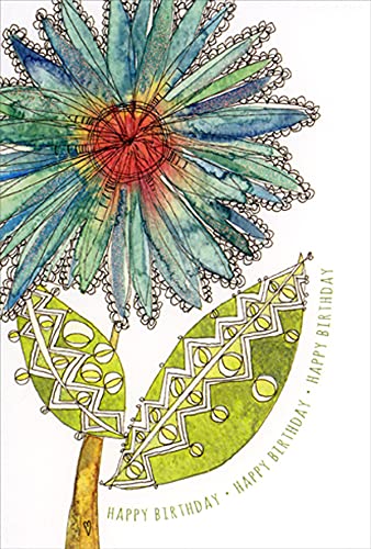 Pictura Floral Birthday Card with Long Sparkling Blue & Green Petals - Perfect for Anniversaries, Mother's Day & Special Occasions