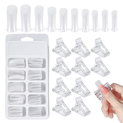 10Pcs Clear Acrylic Nail Extension Tips with 10Pcs Nail Clips - Quick Building Nail Mold Kit for Professional Nail Art & Salon Extensions - Perfect for DIY Manicures, Nail Salons, and Home Beauty Care