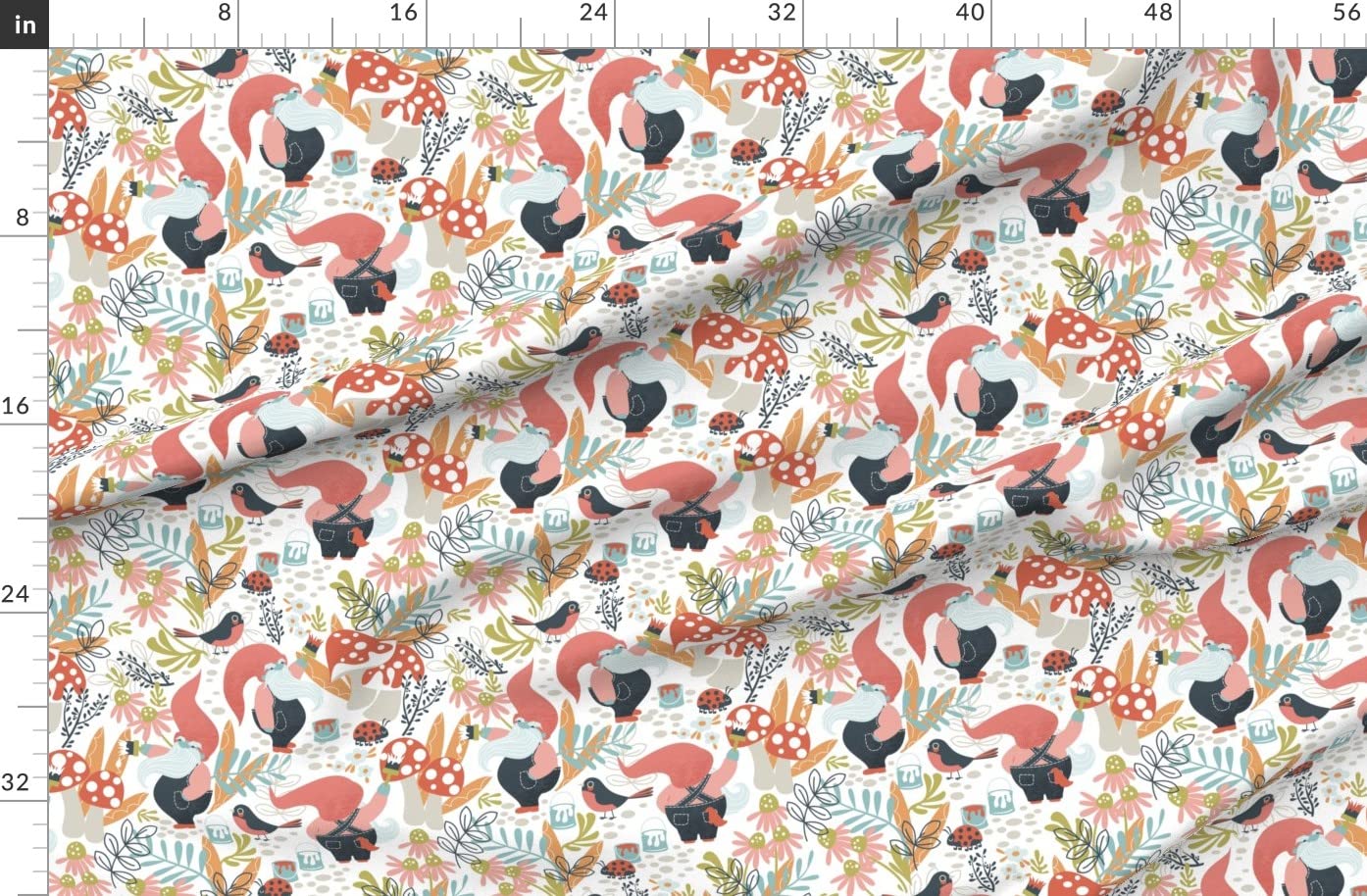 Organic Cotton Sateen Fabric by The Yard - Home Gnomes Folklore Printed Fabric for Sewing, Quilting, Apparel & Home Decor | Perfect for DIY Crafts, Curtains, Pillows & Upholstery